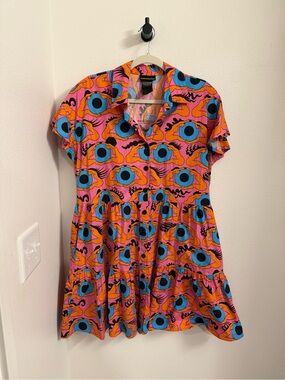 Nooworks Blue Eye-Print Button Dress